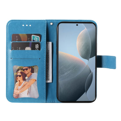 For Xiaomi Redmi K70 / K70 Pro 7-petal Flowers Embossing Leather Phone Case(Blue) - K70 Pro Cases by PMC Jewellery | Online Shopping South Africa | PMC Jewellery | Buy Now Pay Later Mobicred