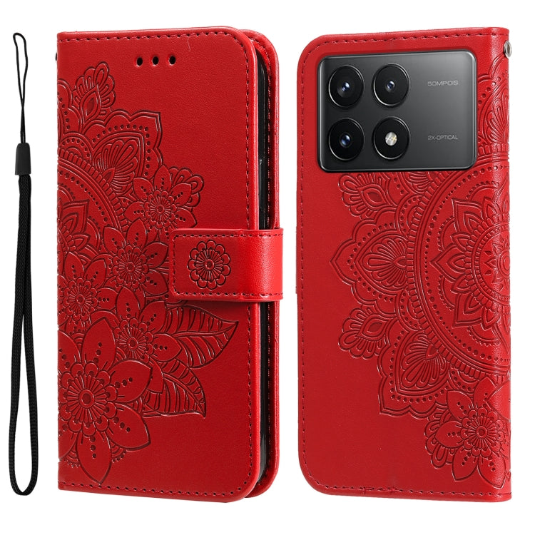 For Xiaomi Redmi K70 / K70 Pro 7-petal Flowers Embossing Leather Phone Case(Red) - K70 Pro Cases by PMC Jewellery | Online Shopping South Africa | PMC Jewellery | Buy Now Pay Later Mobicred