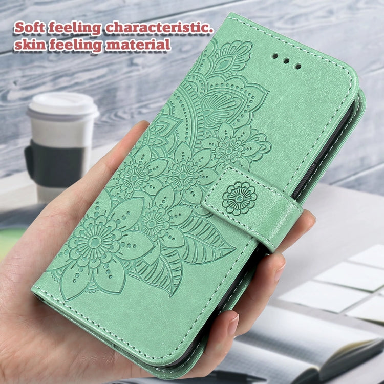 For Xiaomi Redmi K70E 7-petal Flowers Embossing Leather Phone Case(Green) - K70E Cases by PMC TechLife | Online Shopping South Africa | PMC TechLife | Buy Now Pay Later Mobicred