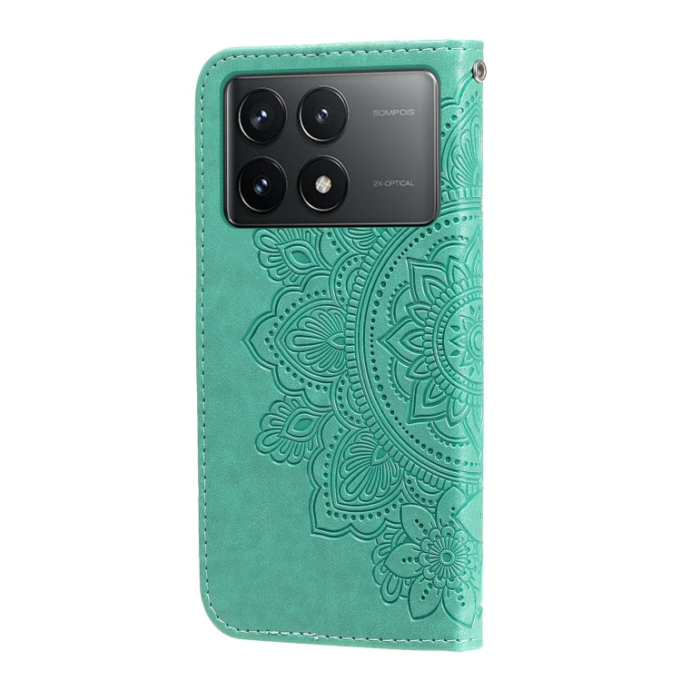 For Xiaomi Redmi K70E 7-petal Flowers Embossing Leather Phone Case(Green) - K70E Cases by PMC Jewellery | Online Shopping South Africa | PMC Jewellery | Buy Now Pay Later Mobicred