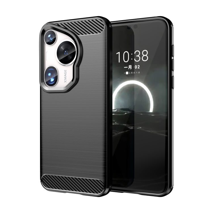 For Huawei Pura 70 Ultra Brushed Texture Carbon Fiber TPU Phone Case(Black) - Huawei Cases by PMC Jewellery | Online Shopping South Africa | PMC Jewellery | Buy Now Pay Later Mobicred