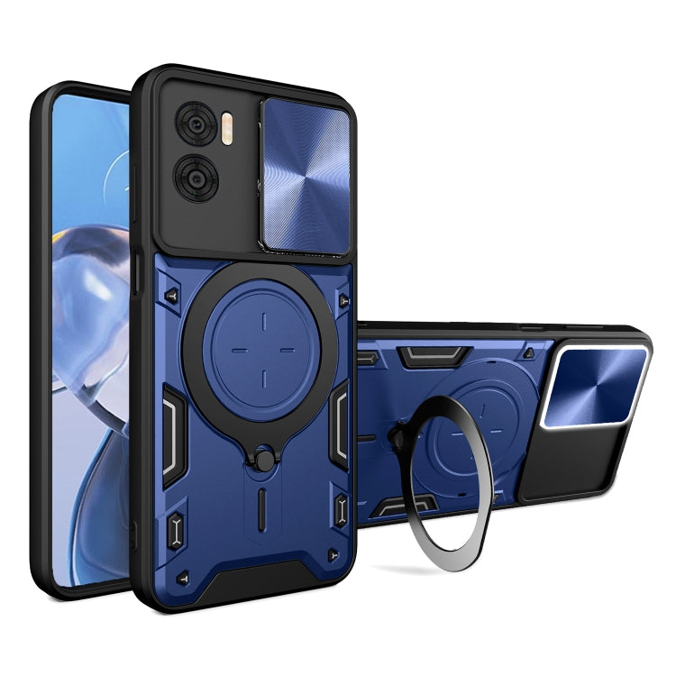 For Motorola Moto E22 / E22i CD Texture Sliding Camshield Magnetic Holder Phone Case(Blue) - free shipping - PMC TechLife - Order now!