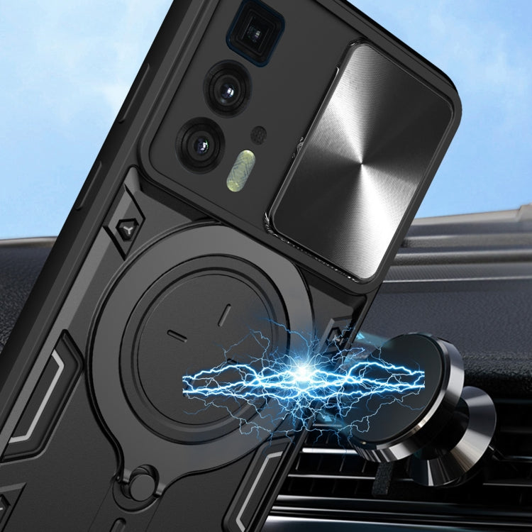 For Motorola Edge 20 Pro CD Texture Sliding Camshield Magnetic Holder Phone Case(Blue) - free shipping - PMC TechLife - Order now!