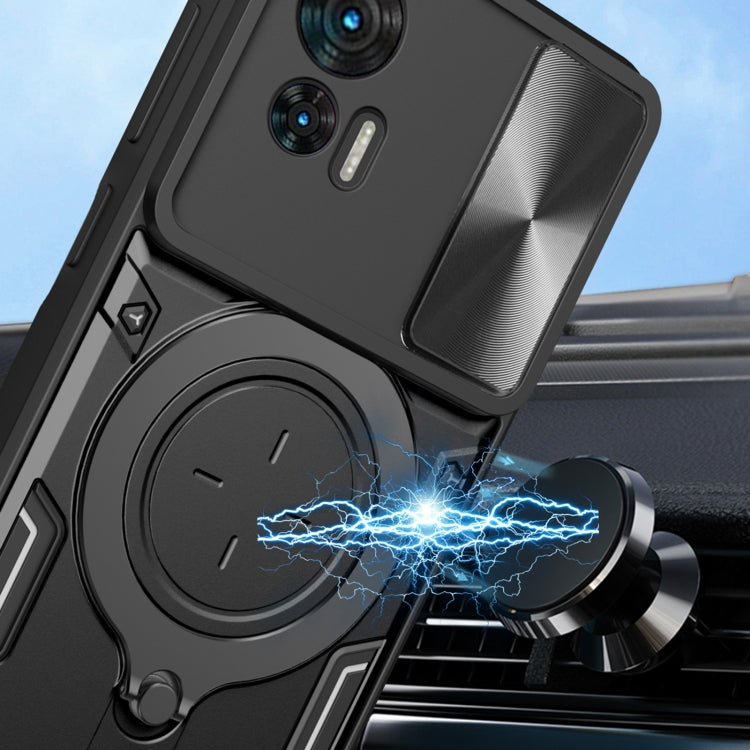 For Motorola Edge 30 Neo CD Texture Sliding Camshield Magnetic Holder Phone Case(Blue) - free shipping - PMC TechLife - Order now!