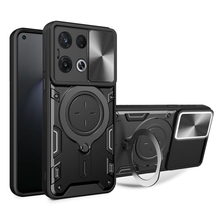 For OPPO Reno8 Pro 5G CD Texture Sliding Camshield Magnetic Holder Phone Case(Black) - OPPO Cases by PMC TechLife | Online Shopping South Africa | PMC TechLife | Buy Now Pay Later Mobicred