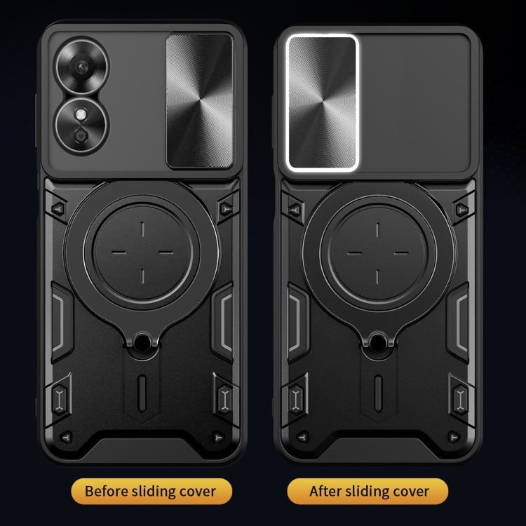 For OPPO A17 4G CD Texture Sliding Camshield Magnetic Holder Phone Case(Black) - OPPO Cases by PMC TechLife | Online Shopping South Africa | PMC TechLife | Buy Now Pay Later Mobicred