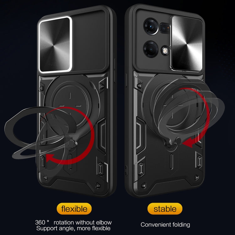 For OPPO Reno7 4G / F21 Pro 4G CD Texture Sliding Camshield Magnetic Holder Phone Case(Black) - OPPO Cases by PMC TechLife | Online Shopping South Africa | PMC TechLife | Buy Now Pay Later Mobicred