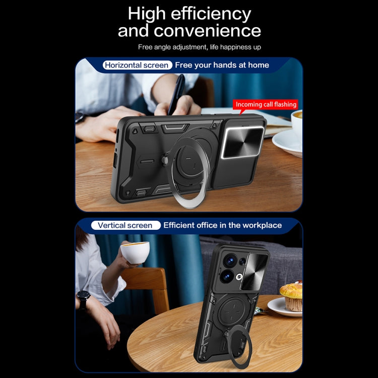 For OPPO Reno8 5G CD Texture Sliding Camshield Magnetic Holder Phone Case(Red) - OPPO Cases by PMC TechLife | Online Shopping South Africa | PMC TechLife | Buy Now Pay Later Mobicred