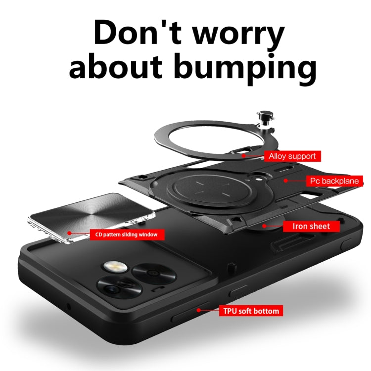 For OPPO A79 5G Global CD Texture Sliding Camshield Magnetic Holder Phone Case(Black) - free shipping - PMC TechLife - Order now!
