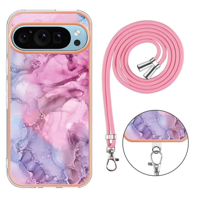 For Google Pixel 9 / 9 Pro Electroplating Marble Dual-side IMD Phone Case with Lanyard(Pink 013) - Google Cases by PMC Jewellery | Online Shopping South Africa | PMC Jewellery | Buy Now Pay Later Mobicred