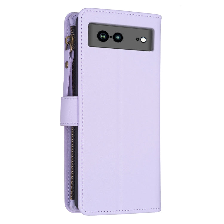 For Google Pixel 7a 9 Card Slots Zipper Wallet Leather Flip Phone Case(Light Purple) - Google Cases by PMC Jewellery | Online Shopping South Africa | PMC Jewellery | Buy Now Pay Later Mobicred