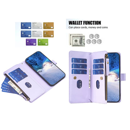 For Google Pixel 7a 9 Card Slots Zipper Wallet Leather Flip Phone Case(Light Purple) - Google Cases by PMC Jewellery | Online Shopping South Africa | PMC Jewellery | Buy Now Pay Later Mobicred