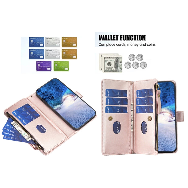 For Google Pixel 7 Pro 9 Card Slots Zipper Wallet Leather Flip Phone Case(Rose Gold) - Google Cases by PMC TechLife | Online Shopping South Africa | PMC TechLife | Buy Now Pay Later Mobicred