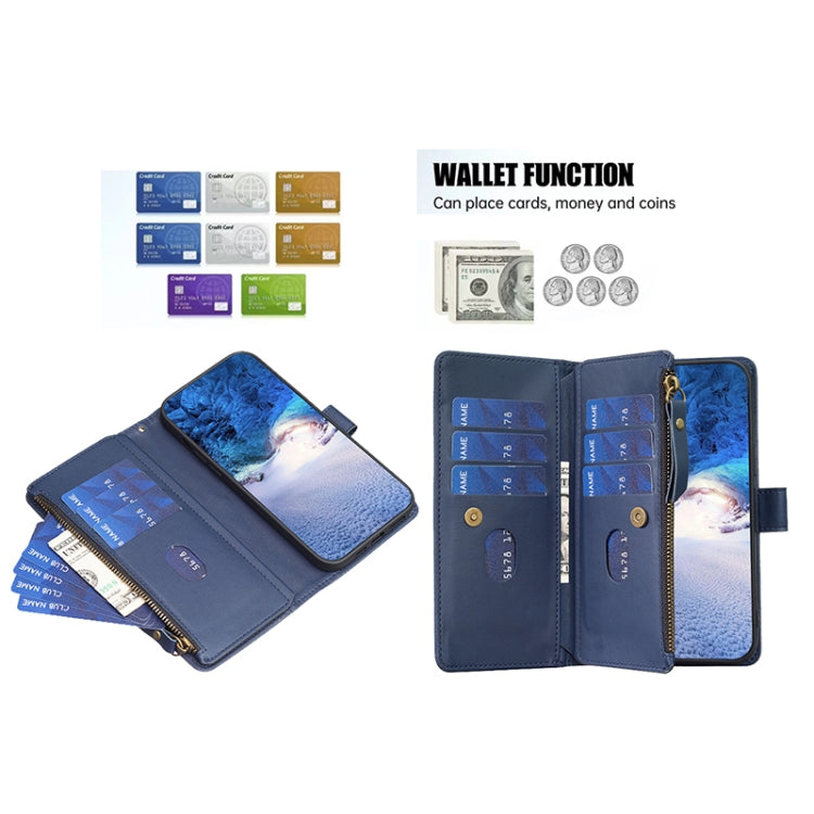 For Google Pixel 8 Pro 9 Card Slots Zipper Wallet Leather Flip Phone Case(Blue) - Google Cases by PMC TechLife | Online Shopping South Africa | PMC TechLife | Buy Now Pay Later Mobicred