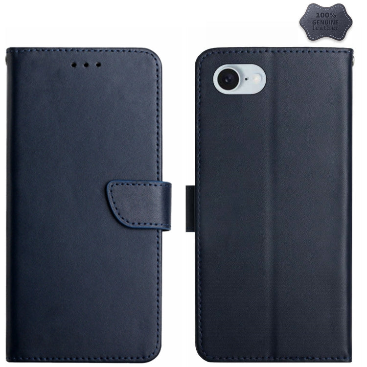 For iPhone SE 2024 Genuine Leather Fingerprint-proof Flip Phone Case(Blue) - More iPhone Cases by PMC Jewellery | Online Shopping South Africa | PMC Jewellery | Buy Now Pay Later Mobicred