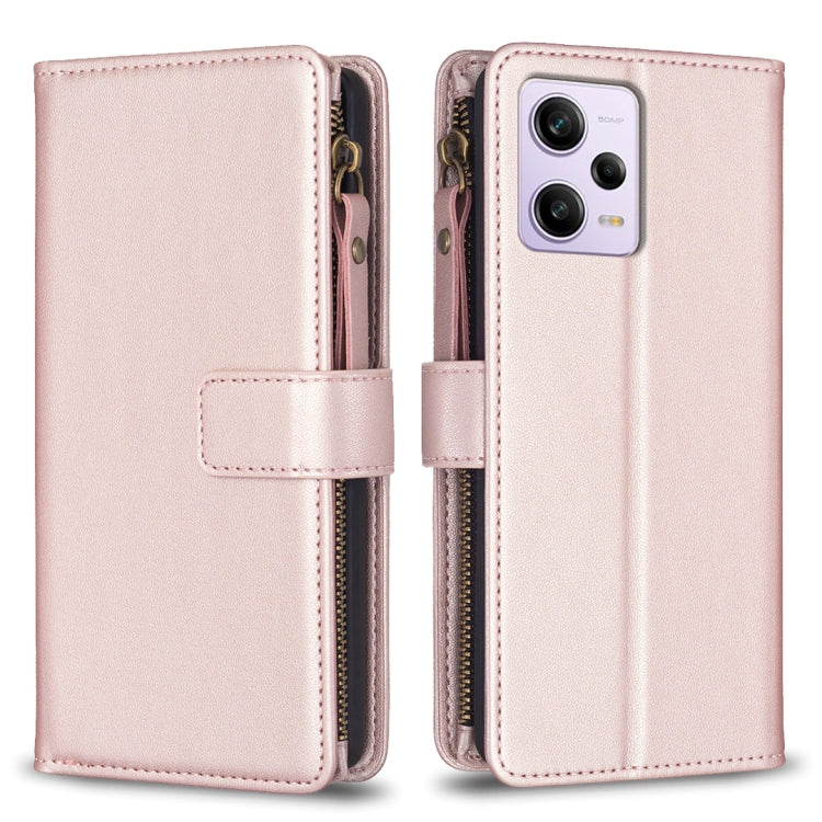 For Xiaomi Redmi Note 12 Pro 9 Card Slots Zipper Wallet Leather Flip Phone Case(Rose Gold) - Xiaomi Cases by PMC Jewellery | Online Shopping South Africa | PMC Jewellery | Buy Now Pay Later Mobicred