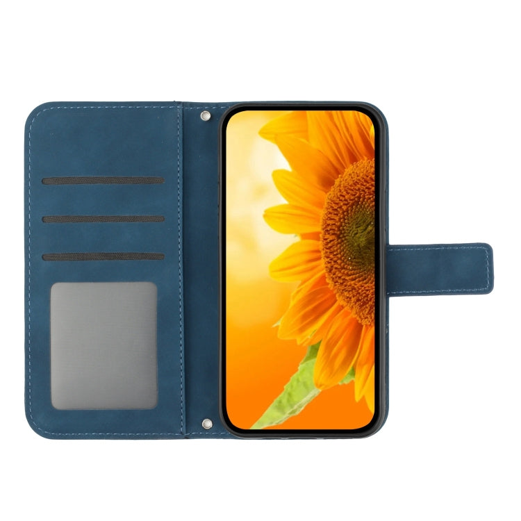 For iPhone SE 2024 Skin Feel Sun Flower Embossed Flip Leather Phone Case with Lanyard(Inky Blue) - More iPhone Cases by PMC Jewellery | Online Shopping South Africa | PMC Jewellery | Buy Now Pay Later Mobicred