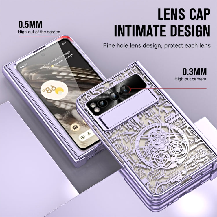 For Google Pixel Fold Mechanical Legend Integrated Electroplating All-inclusive Phone Case with Pen Slot(Purple) - Google Cases by PMC TechLife | Online Shopping South Africa | PMC TechLife | Buy Now Pay Later Mobicred