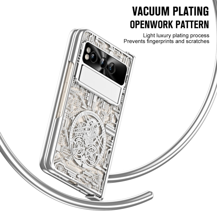 For Google Pixel Fold Mechanical Legend Integrated Electroplating All-inclusive Phone Case with Pen Slot(Silver) - Google Cases by PMC TechLife | Online Shopping South Africa | PMC TechLife | Buy Now Pay Later Mobicred