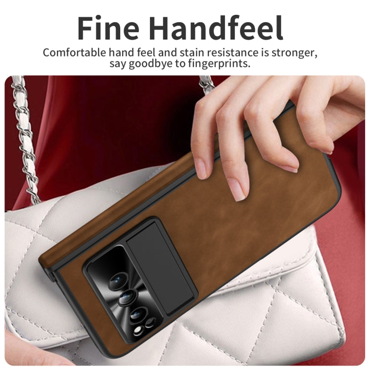 For Google Pixel Fold Integrated Napa Texture All-inclusive Phone Case with Hinge(Brown) - Google Cases by PMC TechLife | Online Shopping South Africa | PMC TechLife | Buy Now Pay Later Mobicred