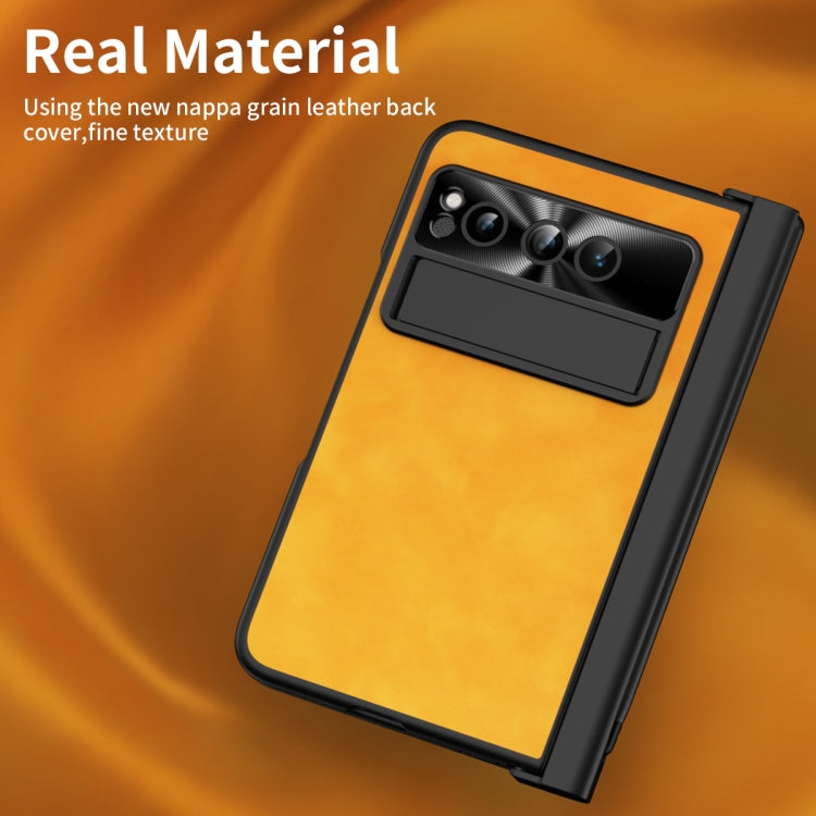 For Google Pixel Fold Integrated Napa Texture All-inclusive Phone Case with Pen Slot(Yellow) - Google Cases by PMC TechLife | Online Shopping South Africa | PMC TechLife | Buy Now Pay Later Mobicred