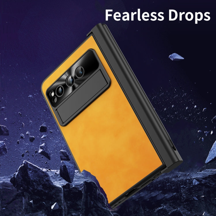 For Google Pixel Fold Integrated Napa Texture All-inclusive Phone Case with Pen Slot(Yellow) - Google Cases by PMC TechLife | Online Shopping South Africa | PMC TechLife | Buy Now Pay Later Mobicred