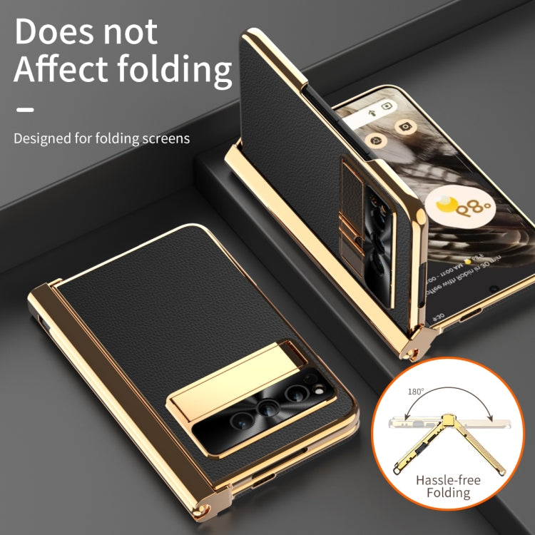 For Google Pixel Fold Litchi Pattern Electroplating Pen Slot Folding Phone Case with Stylus(Black) - Google Cases by PMC TechLife | Online Shopping South Africa | PMC TechLife | Buy Now Pay Later Mobicred