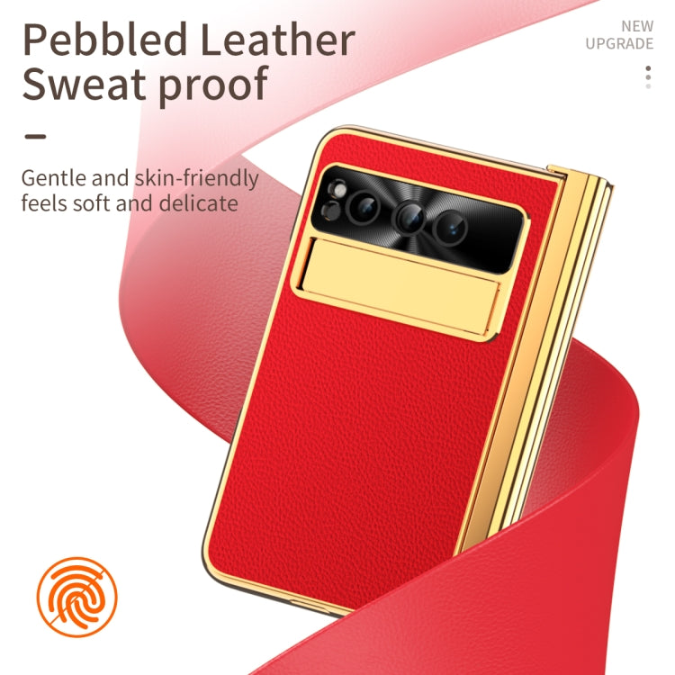 For Google Pixel Fold Litchi Pattern Electroplating Pen Slot Folding Phone Case with Stylus(Red) - Google Cases by PMC TechLife | Online Shopping South Africa | PMC TechLife | Buy Now Pay Later Mobicred