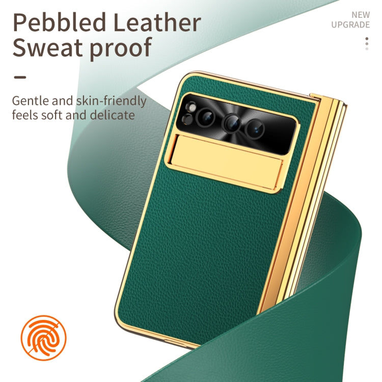 For Google Pixel Fold Litchi Pattern Electroplating Pen Slot Double Hinge Folding Phone Case with Stylus(Green) - Google Cases by PMC TechLife | Online Shopping South Africa | PMC TechLife | Buy Now Pay Later Mobicred