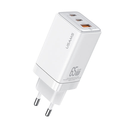 USAMS US-CC180 65W ACC Three Ports GaN Charger, EU Plug(White) - USB Charger by USAMS | Online Shopping South Africa | PMC Jewellery | Buy Now Pay Later Mobicred