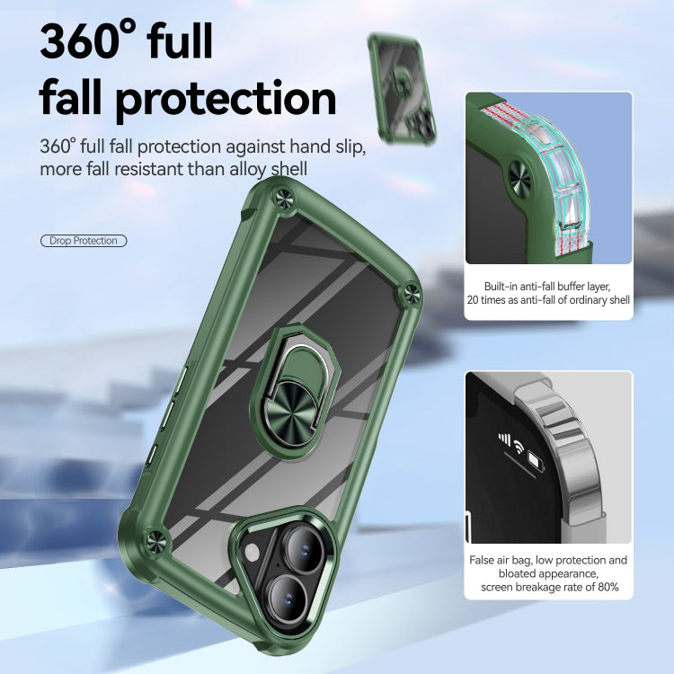 For iPhone 16 TPU + PC Lens Protection Phone Case with Ring Holder(Green) - iPhone 16 Cases by PMC TechLife | Online Shopping South Africa | PMC TechLife | Buy Now Pay Later Mobicred
