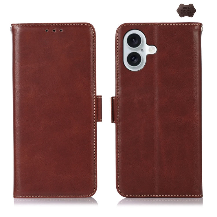 For iPhone 16 Plus Crazy Horse Top Layer Cowhide Leather Phone Case(Brown) - iPhone 16 Plus Cases by PMC TechLife | Online Shopping South Africa | PMC TechLife | Buy Now Pay Later Mobicred