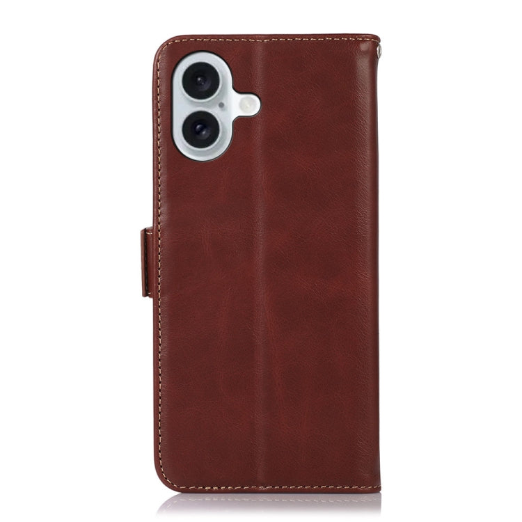 For iPhone 16 Plus Crazy Horse Top Layer Cowhide Leather Phone Case(Brown) - iPhone 16 Plus Cases by PMC TechLife | Online Shopping South Africa | PMC TechLife | Buy Now Pay Later Mobicred