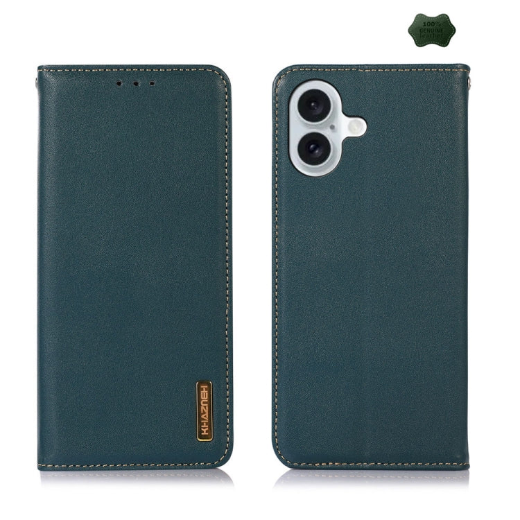 For iPhone 16 KHAZNEH Nappa Top Layer Cowhide Leather Phone Case(Green) - iPhone 16 Cases by PMC TechLife | Online Shopping South Africa | PMC TechLife | Buy Now Pay Later Mobicred