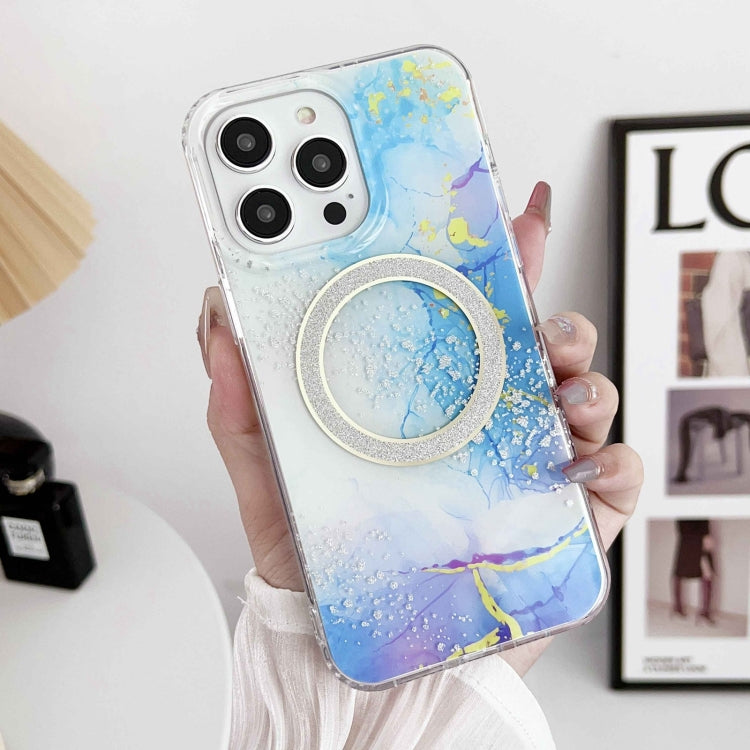 For iPhone 14 Dual-side IMD Marble Magsafe Phone Case(Dark Blue) -  by PMC TechLife | Online Shopping South Africa | PMC TechLife