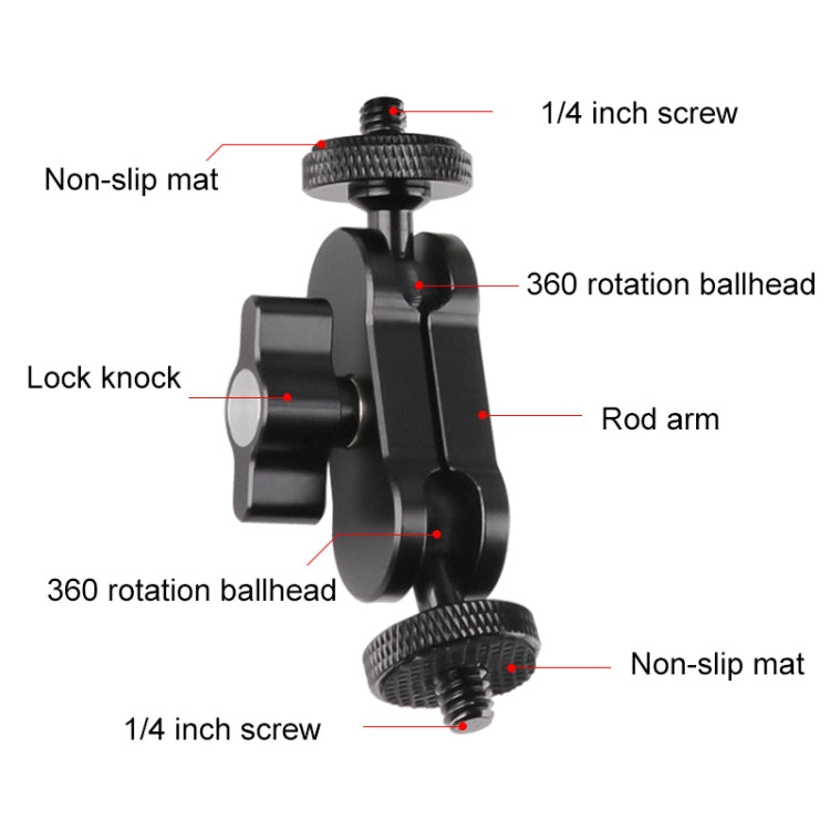 360 Pivot Magic Arm Mount 1/4 inch Ball Head Bracket(Black) - Camera Gimbal by PMC TechLife | Online Shopping South Africa | PMC TechLife