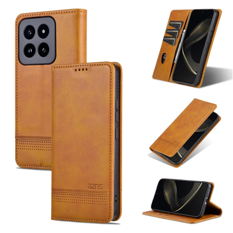 For Xiaomi 14 Pro AZNS Magnetic Calf Texture Flip Leather Phone Case(Light Brown) - 14 Pro Cases by AZNS | Online Shopping South Africa | PMC Jewellery | Buy Now Pay Later Mobicred