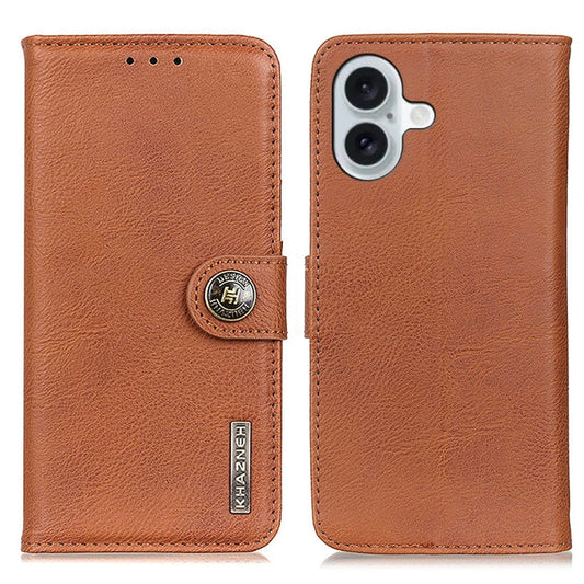 For iPhone 16 KHAZNEH Cowhide Texture Horizontal Flip Leather Phone Case(Brown) - iPhone 16 Cases by PMC Jewellery | Online Shopping South Africa | PMC Jewellery | Buy Now Pay Later Mobicred