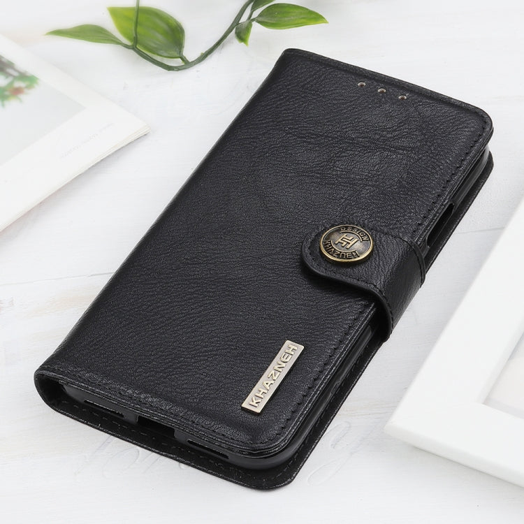 For iPhone 16e KHAZNEH Cowhide Texture Horizontal Flip Leather Phone Case(Black) - iPhone 16e Cases by PMC TechLife | Online Shopping South Africa | PMC TechLife | Buy Now Pay Later Mobicred