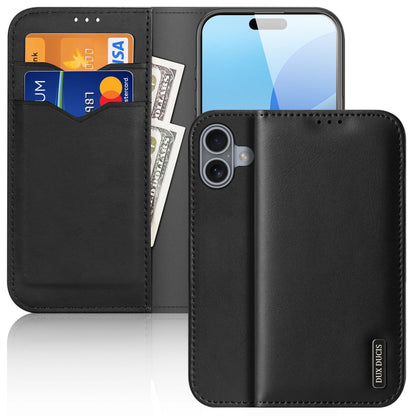 For iPhone 16 DUX DUCIS Hivo Series Cowhide + PU + TPU Flip Phone Case(Black) - iPhone 16 Cases by DUX DUCIS | Online Shopping South Africa | PMC Jewellery | Buy Now Pay Later Mobicred