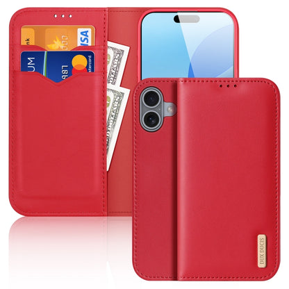 For iPhone 16 DUX DUCIS Hivo Series Cowhide + PU + TPU Flip Phone Case(Red) - iPhone 16 Cases by DUX DUCIS | Online Shopping South Africa | PMC Jewellery | Buy Now Pay Later Mobicred