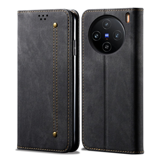 For vivo X100 Pro Denim Texture Flip Leather Phone Case(Black) - X100 Pro Cases by imak | Online Shopping South Africa | PMC Jewellery | Buy Now Pay Later Mobicred