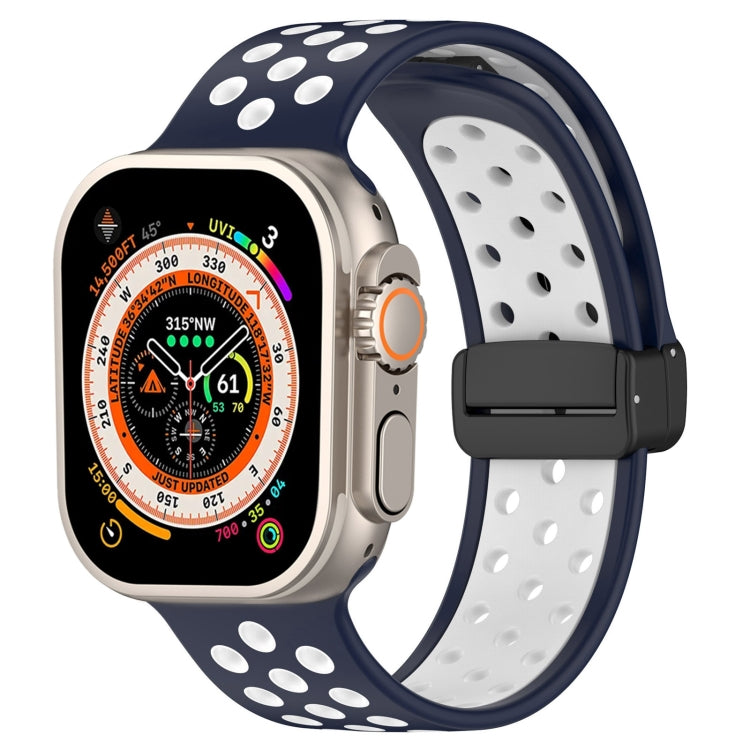 For Apple Watch SE 2023 40mm Magnetic Buckle Silicone Watch Band(Navy White) - Watch Bands by PMC Jewellery | Online Shopping South Africa | PMC Jewellery