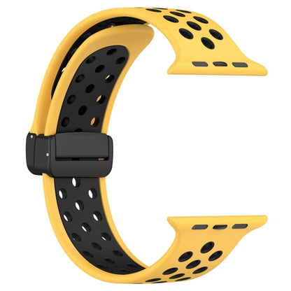 For Apple Watch SE 2023 40mm Magnetic Buckle Silicone Watch Band(Yellow Black) - Watch Bands by PMC Jewellery | Online Shopping South Africa | PMC Jewellery