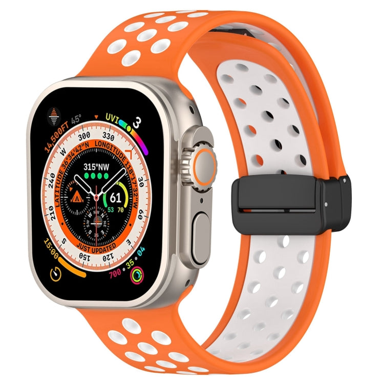 For Apple Watch Ultra 2 49mm Magnetic Buckle Silicone Watch Band(Orange White) - Watch Bands by PMC Jewellery | Online Shopping South Africa | PMC Jewellery