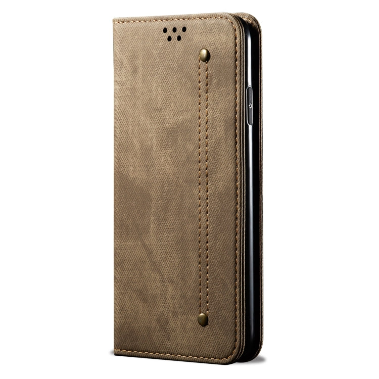 For Honor X8 5G / X6 4G Foreign Denim Texture Flip Leather Phone Case(Khaki) - Honor Cases by PMC Jewellery | Online Shopping South Africa | PMC Jewellery | Buy Now Pay Later Mobicred