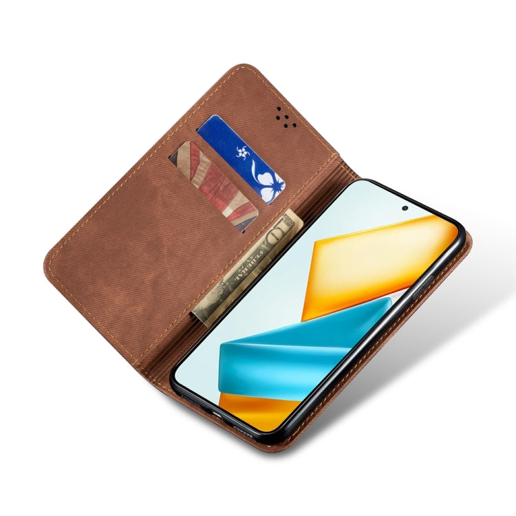 For Honor Magic6 Lite / X9b 5G Denim Texture Flip Leather Phone Case(Brown) - Honor Cases by PMC TechLife | Online Shopping South Africa | PMC TechLife | Buy Now Pay Later Mobicred
