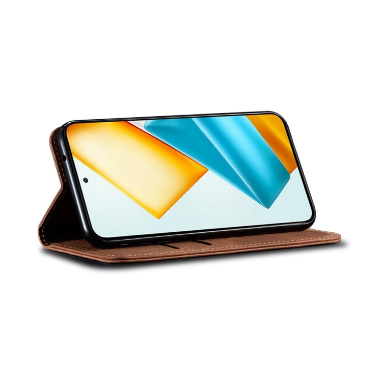 For Honor Magic6 Lite / X9b 5G Denim Texture Flip Leather Phone Case(Brown) - Honor Cases by PMC TechLife | Online Shopping South Africa | PMC TechLife | Buy Now Pay Later Mobicred