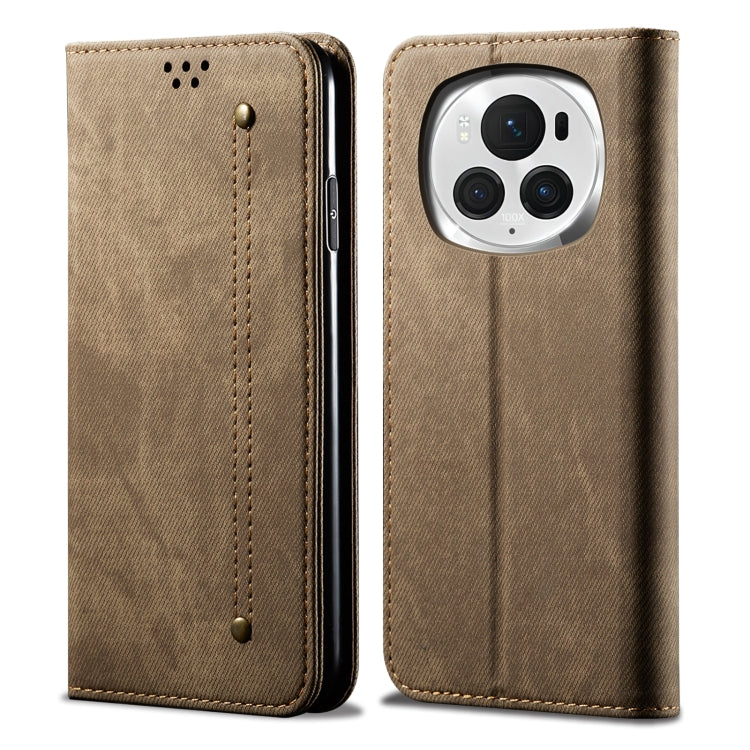 For Honor Magic6 Denim Texture Flip Leather Phone Case(Khaki) - Honor Cases by PMC TechLife | Online Shopping South Africa | PMC TechLife | Buy Now Pay Later Mobicred