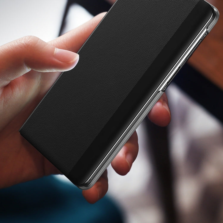 For Huawei Mate X3 Litchi Pattern Foldable Side Window View Protective Phone Case(White) - Huawei Cases by PMC TechLife | Online Shopping South Africa | PMC TechLife | Buy Now Pay Later Mobicred